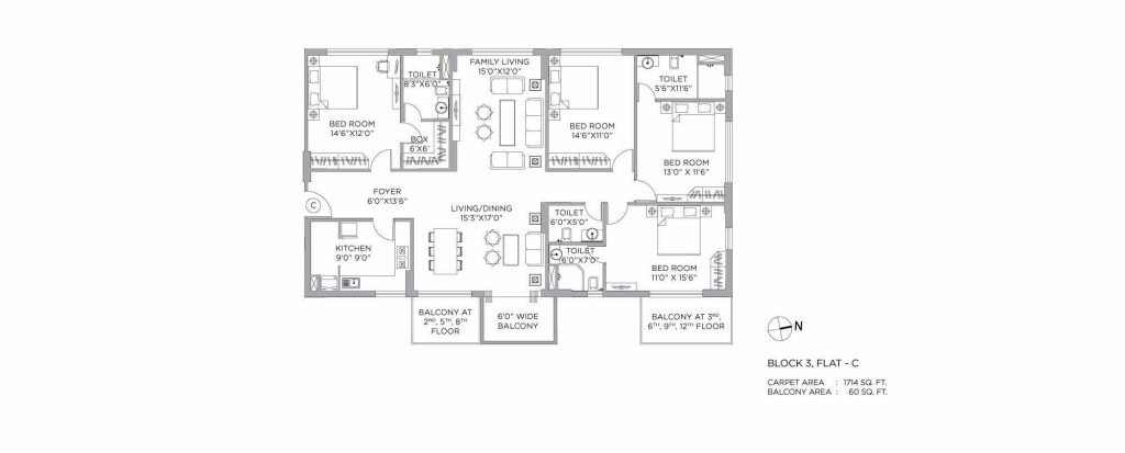 4 bhk duplex house plans: unit plan o f1714 SQFT