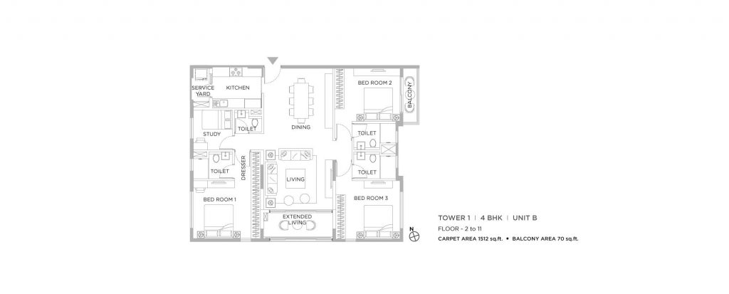 4 bhk duplex house plans: unit plan of 1512 SQFT