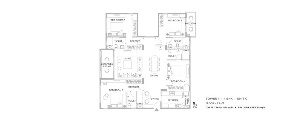 4 bhk duplex house plans: unit plan of 1825 SQ FT