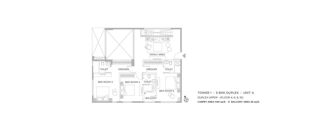 4 bhk duplex house plans: unit plan of UPPER 1140 SQFT
