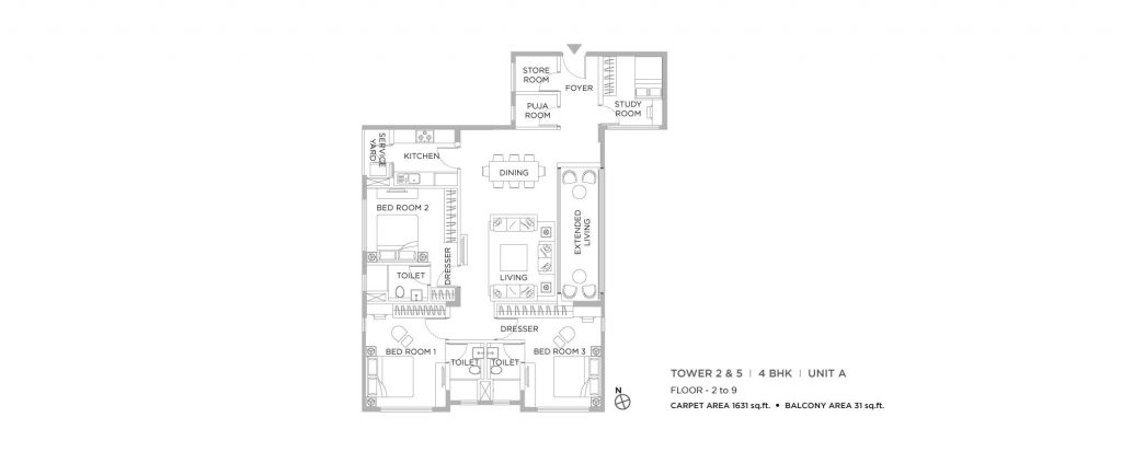 4 bhk duplex house plans: unit plan of1631 SQFT