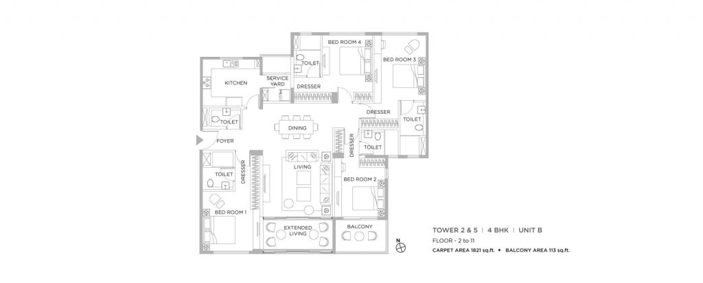 4 bhk duplex house plans: unit plan of1821 SQ FT