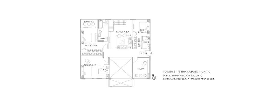 4 bhk duplex house plans: UNIT C UPPER 1523 SQFT