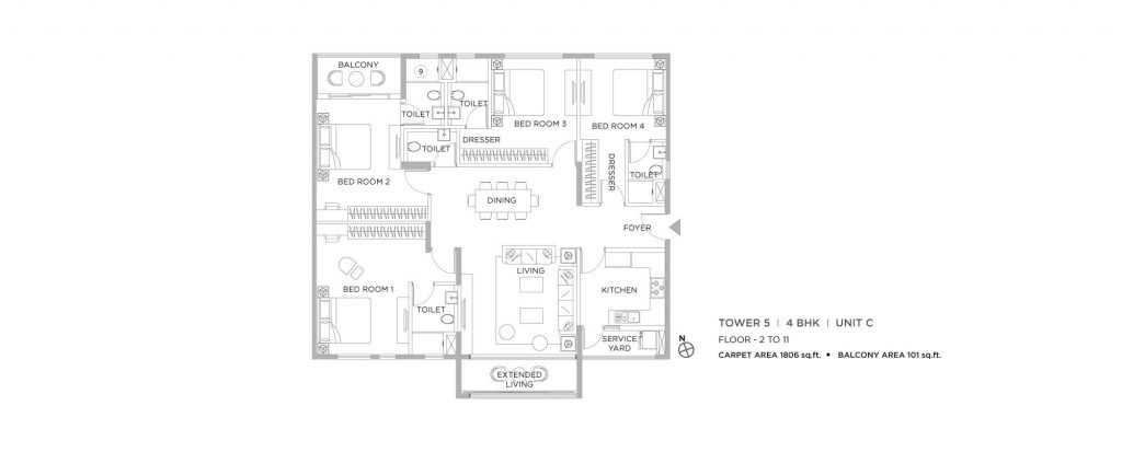 4 bhk duplex house plans: unit plan of 1806 SQFT